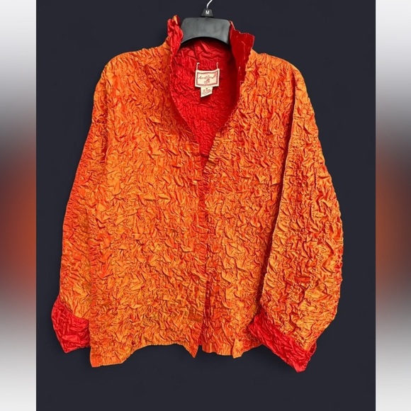 April Cornell Orange and Red Crinkle Lightweight Reversible Button Up Jacket​ - Picture 1 of 8